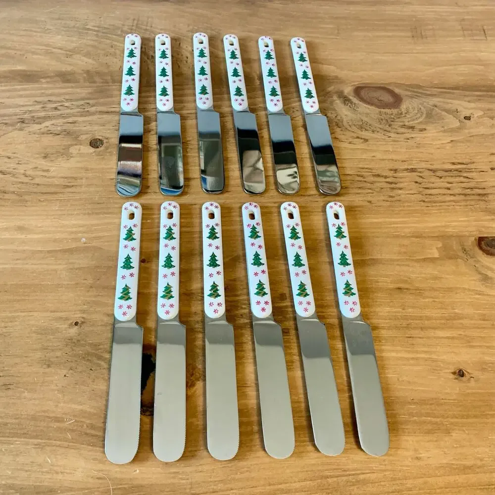Oneida Colormates Knives Butter 12 Holiday Christmas Tree Northland Stainless